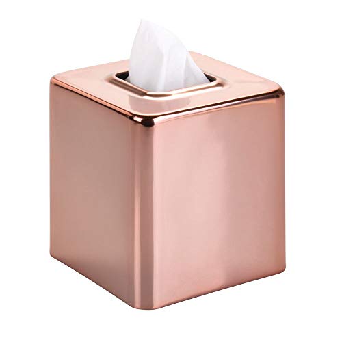 Product Cover mDesign Modern Square Metal Paper Facial Tissue Box Cover Holder for Bathroom Vanity Countertops, Bedroom Dressers, Night Stands, Desks and Tables - Rose Gold