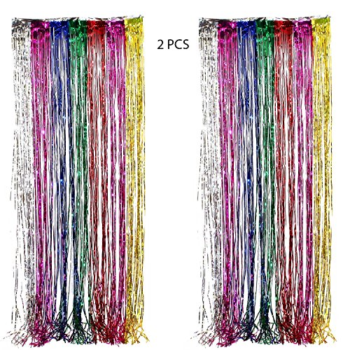 Product Cover Adorox (2 pc Metallic Rainbow) Metallic Silver Gold Rainbow Photo Backdrop Foil Fringe Curtains Party Wedding Event Decoration