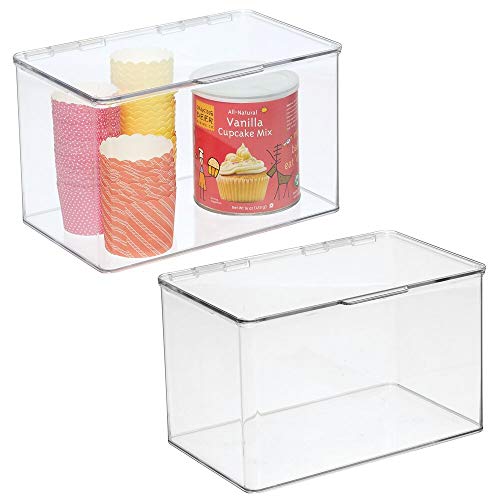 Product Cover mDesign Plastic Stackable Food Storage Container Bin with Hinged Lid - for Kitchen, Pantry, Cabinet, Fridge/Freezer - Deep Organizer Box for Snacks, Produce, Pasta - BPA Free, 2 Pack - Clear