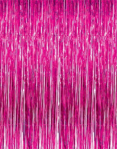 Product Cover Adorox (2 pc Metallic Pink) Metallic Silver Gold Rainbow Foil Fringe Curtains Party Wedding Event Decoration Photo Backdrop