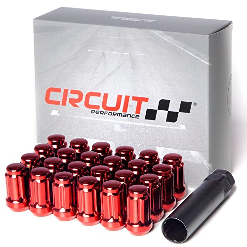 Product Cover Circuit Performance Spline Drive Tuner Acorn Lug Nuts Red 12x1.25 Forged Steel (24pc + Tool)