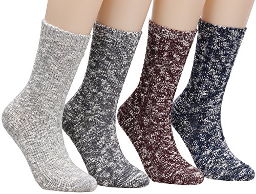 Product Cover Women's Vintage Cotton Wool Knit Long Crew Socks 4 Pairs, Size 5-10 WS18