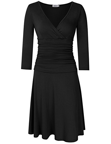 Product Cover MISSKY Cap Sleeve Crossover Wrap Ruched Waist Knee Length V Neck Dress