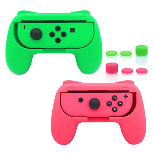 Product Cover FastSnail Grips for Nintendo Switch Joy-Con, Wear-Resistant Handle Kit for Switch Joy Cons Controller, 2 Pack(Green and Pink)