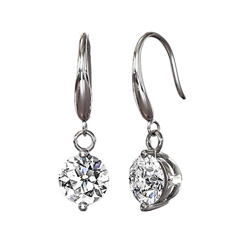 Product Cover Cate & Chloe Veronica 18k White Gold Dangling Earrings w/Swarovski Crystals, Sparkling Round Cut Solitaire Diamond Silver Drop Earring Set Wedding Anniversary Jewelry - Hypoallergenic