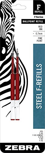 Product Cover Zebra Pen F-Series Ballpoint Stainless Steel Refill, Fine Point, 0.7mm, Red Ink, 2-Count