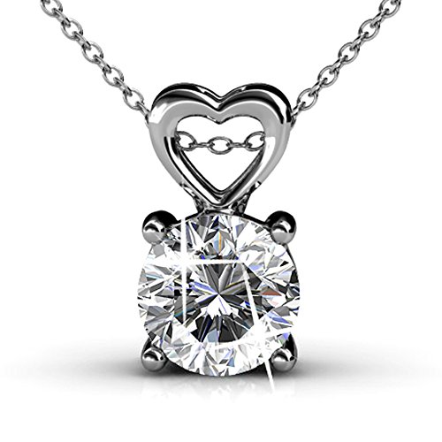 Product Cover Cate & Chloe Marian 18k White Gold Pendant Necklace with Swarovski Crystals, Beautiful Heart Necklace for Women, Round Cut Diamond Crystal Necklace, Silver Chain Necklace, Wedding Jewelry