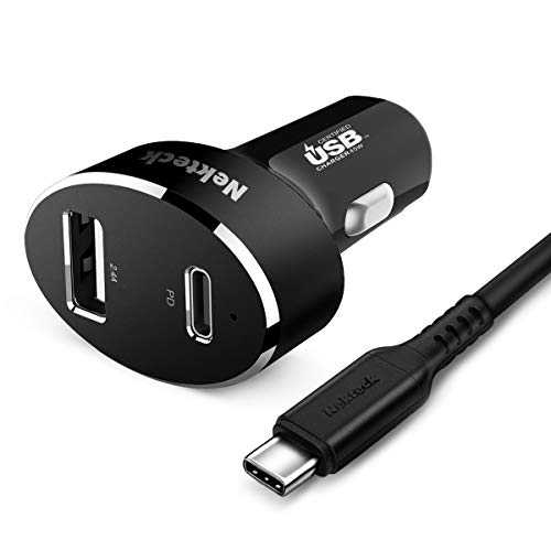 Product Cover Nekteck USB C Car Charger with 45W PD Power Delivery and 12W USB A Port for Ipad pro, MacBook Pro/Air 2018, Galaxy S9/S8, Google Pixel 3XL, 3.3ft USB C Cable Included (NOT Ideal for Note10/S10/10+PPS)