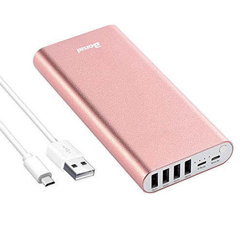 Product Cover Portable Charger, BONAI 20000mAh Power Bank, Aluminum Polymer External Battery Pack, 4.0A Max Input 4-Port Output Compatible with iPhone X XS Max XR 8 7 6s Plus Galaxy S8 S7+ Note 8 -Rose Gold