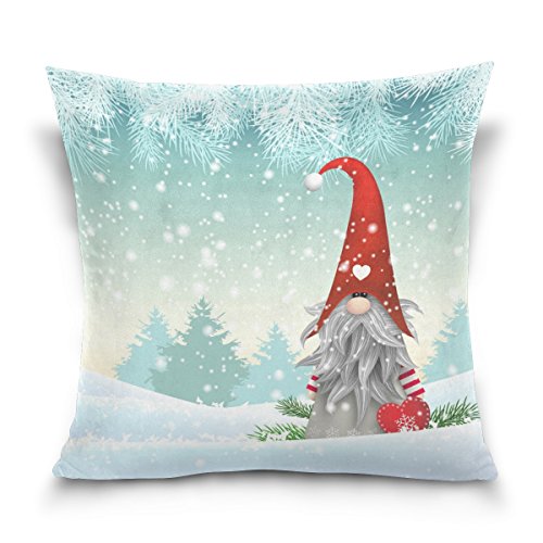 Product Cover ALAZA Double Sided Pillow Covers Lovely Sprite Christmas Gnome Standing in Snowfall Winter Cotton Velvet Throw Pillow 18x18 Inch Zipper Pillowcase for Decorative Pillows