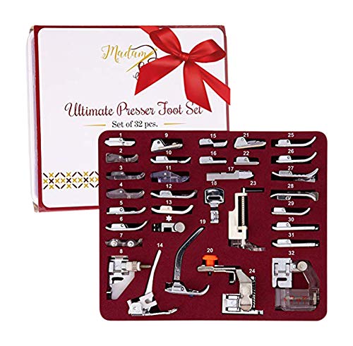 Product Cover Madam Sew Presser Foot Set 32 PCS - The ONLY One with Manual, DVD and Deluxe Storage Case with Numbered Slots for Easy and Neat Organization