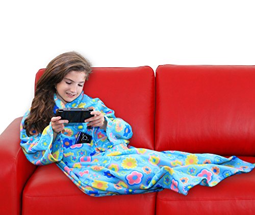 Product Cover DG SPORTS Wearable Fleece Blanket for Kids with Sleeves and Pockets | Luxuriously Soft & Non-Irritating Fabric | Machine Washable | Cute Snuggle Couch Throw Cozy Cover for Boys and Girls (FLOWR)