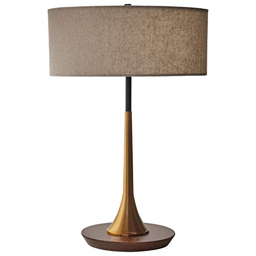 Product Cover Rivet Mid-Century Modern Curved Brass Table Desk Lamp With LED Light Bulb - 14.3 x 21.7 Inches, Brass and Walnut