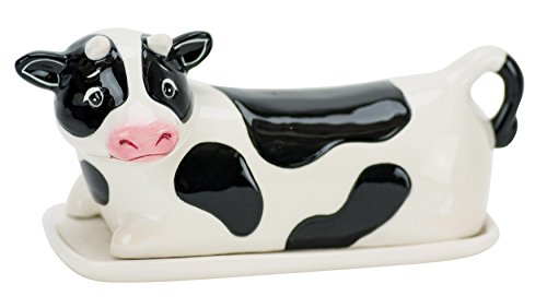 Product Cover Boston Warehouse Udderly Cow Lidded Butter Dish, Hand Painted Ceramic