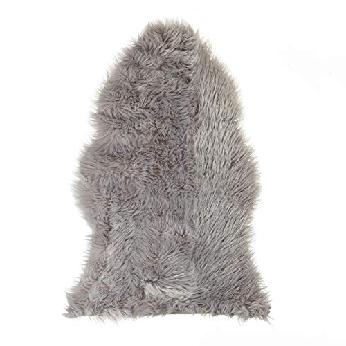Product Cover Super Soft Grey Faux Fur Area Rug, Faux Sheepskin Chair Seat Cover, Shaggy Fluffy Fur Rug for Bed Room 2 x 3 Feet