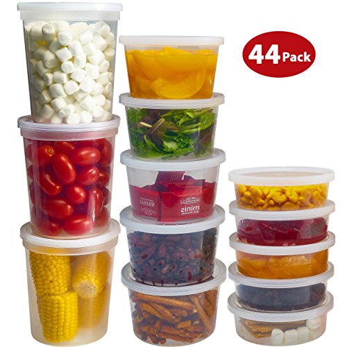 Product Cover DuraHome Food Storage Containers with Lids 8oz, 16oz, 32oz Freezer Deli Cups Combo Pack, 44 Sets BPA-Free Leakproof Round Clear Takeout Container Meal Prep Microwavable (44 Sets - Mixed sizes)
