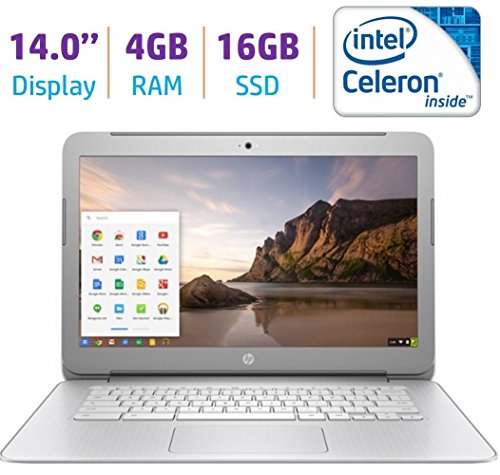 Product Cover Newest HP 14-inch Chromebook HD SVA (1366 x 768) Display, Intel Dual Core Celeron N2840 2.16GHz, 4GB DD3L RAM, 16GB eMMc Hard Drive, Bluetooth, HDMI, Stereo Speakers, HD Webcam, Google Chrome OS