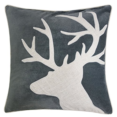 Product Cover Homey Cozy Applique Gray Velvet Throw Pillow Cover, Merry Christmas Series Reindeer Horn Luxury Soft Fuzzy Cozy Warm Slik Decorative Gift Square Couch Cushion Pillow Case 20 x 20 Inch, Cover Only