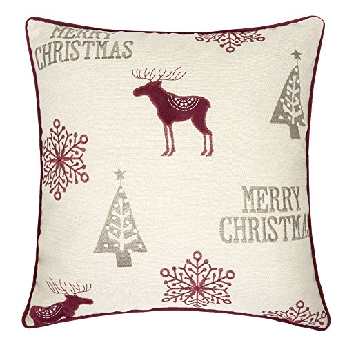 Product Cover Homey COZY Embroidery Velvet Throw Pillow Cover, Merry Christmas Series Reindeer Tree Luxury Soft Fuzzy Cozy Warm Slik Decorative Gift Square Couch Cushion Pillow Case 20 x 20 Inch, Cover Only