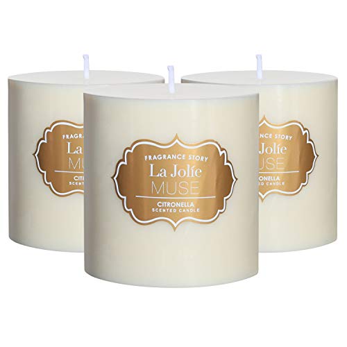 Product Cover LA JOLIE MUSE Citronella Candles, Pack 3 Pillar Candle, Scented Natural Wax, 23 oz 70 Hours Burn Each, Outdoor and Indoor, White