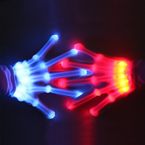 Product Cover Theefun 12 Color Changing Flashing Skeleton Gloves, for Novelty Christmas Gift, Halloween Costume Party Concert, 1 Pair, White