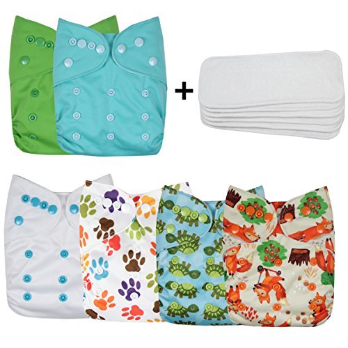 Product Cover Wegreeco Washable Reusable Baby Cloth Pocket Diapers 6 pack + 6 Bamboo Inserts (with 1 wet bag,Neutral Prints)