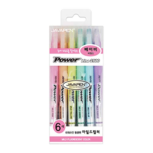 Product Cover JAVAPEN rainbow pastel Highlighter brush Chisel Tip Pens (Baby colors 6 pens set)