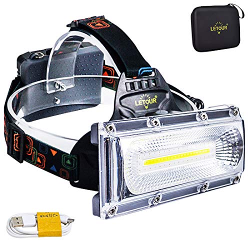 Product Cover Headlamp, LETOUR 8000 Lumen Rechargeable Headlamp, COB High Bright LED Headlights Waterproof Work Light Headlight for Hard Hat Camping Cycling Hunting Fishing Climbing Running Outdoor, Super Long Time