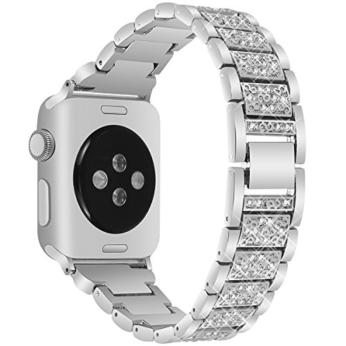 Product Cover VOMA Bling Bands Compatible for Apple Watch Band 42mm 44mm iWatch Series 5/4/3/2/1, Diamond Rhinestone Stainless Steel Metal Jewelry Bracelet Bangle Wristband Strap(Diamond Silver 42mm 44mm)