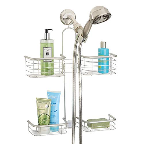 Product Cover mDesign Metal Hanging Bath and Shower Caddy Organizer for Hand Held Shower Head and Hose - Storage for Shampoo, Conditioner, Hand Soap - 4 Shelf Format - Satin