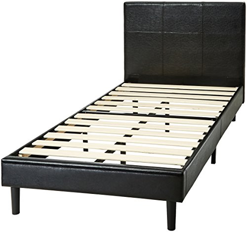 Product Cover AmazonBasics Faux Leather Upholstered Platform Bed Frame with Wooden Slats, Twin