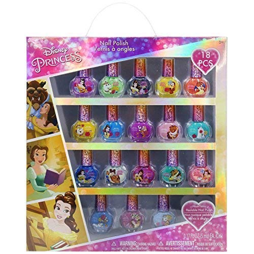 Product Cover Townley Girl Disney Princess Belle Non-Toxic Peel-Off Nail Polish Set for Girls, Glittery and Opaque Colors, Ages 3+ - 18 Pack