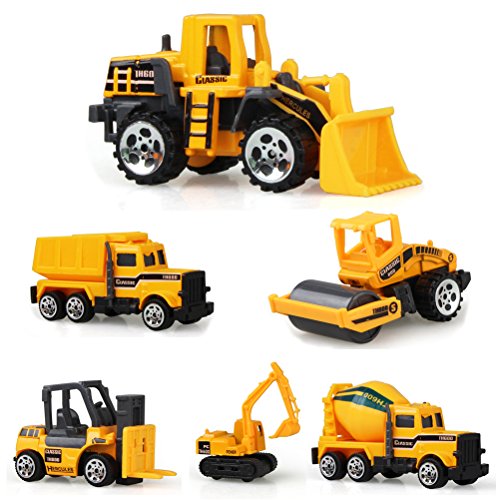 Product Cover Odowalker Assorted Construction Vehicles Trucks Sand Box Toys Cute Mini Cars Excavator Cement Truck Dumper Tank Truck Bulldozer Forklift for Kids 3 years and above