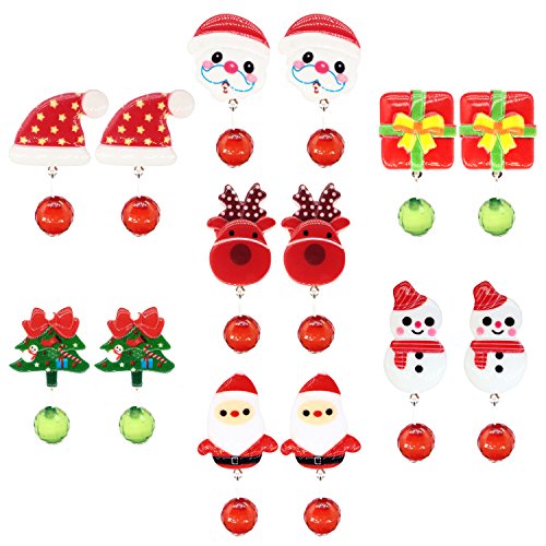 Product Cover Elesa Miracle 7Pairs Little Girl Toddler Kids Chirstmas Santa Shaped Clip-on Earrings, Red