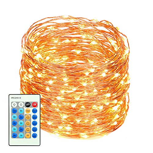 Product Cover LED String Lights with Remote Control 99ft with 300 Leds Dimmable Fairy String Lights for Bedroom, Patio, Indoor/Outdoor Waterproof Copper Lights for Birthday, Wedding, Party UL Certificate Warm White