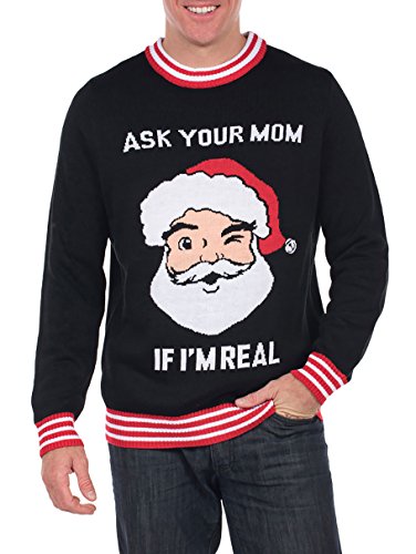 Product Cover Men's Ask Your Mom If I'm Real Ugly Christmas Sweater - Funny Santa Sweater