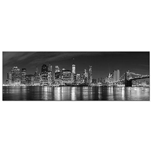 Product Cover Wieco Art New York Manhattan Night View in Black and White Giclee Canvas Prints Modern Stretched and Framed Art Work Cityscape Pictures Paintings on Canvas Wall Art for Bedroom Home Decorations