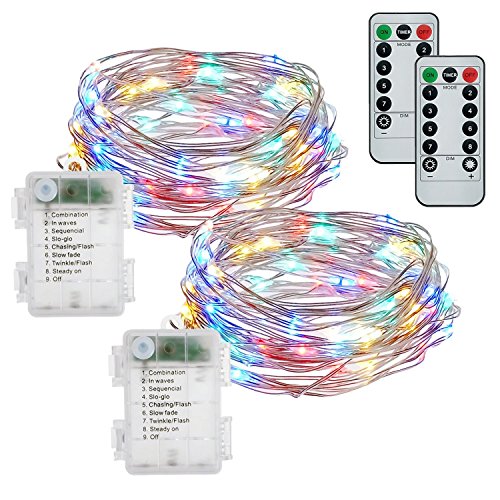 Product Cover buways Fairy Lights, 2-Pack Battery Operated 50 LED Fairy String Lights,16.4feet Light with Remote Control for Party Garden Home Decoration (Multi-Colored)