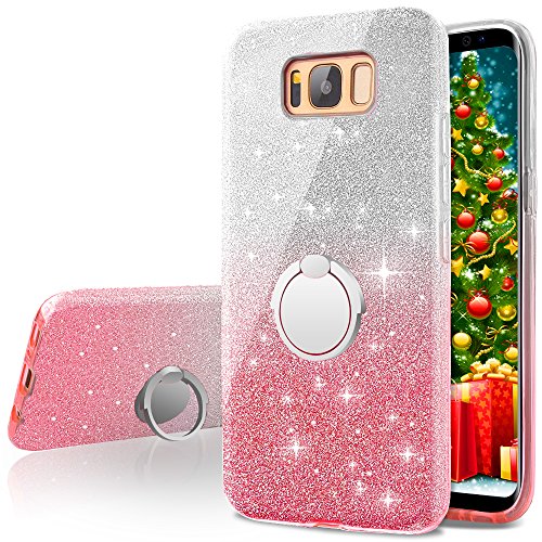 Product Cover Galaxy S8 Case,Silverback Girls Bling Glitter Sparkle Cute Phone Case with 360 Rotating Ring Stand, Soft TPU Outer Cover + Hard PC Inner Shell Skin for Samsung Galaxy S8 -Pink