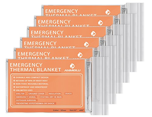 Product Cover ANMEILU Emergency Mylar Thermal Blankets -Space Blanket Survival kit Camping Blanket (Pack of 6). Perfect for Outdoors, Hiking, Survival, Bug Out Bag ，Marathons or First Aid
