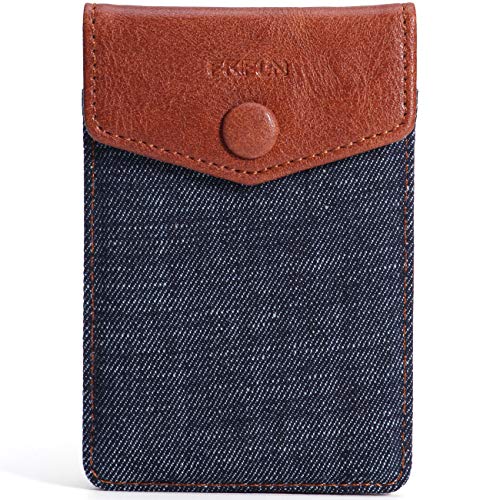 Product Cover FRIFUN Cell Phone Wallet Ultra-Slim Self Adhesive Credit Card Holder Stick on Wallet Cell Phone Leather Wallet for Smartphones RFID Blocking Sleeve Covers Credit Cards (Dark Blue)