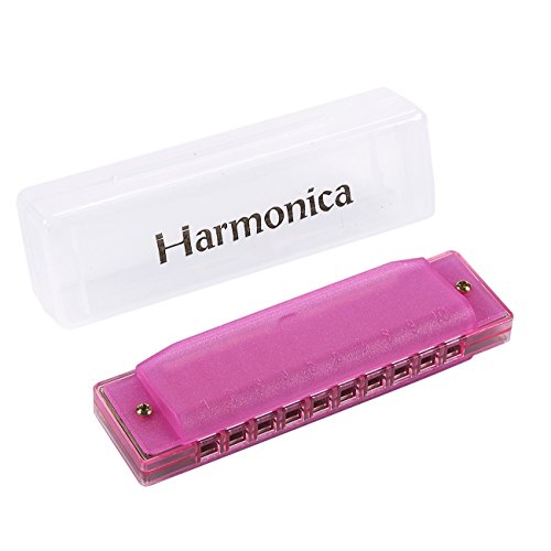 Product Cover Juvale Harmonica for Kids - Translucent Diatonic Harmonica 10 Holes, Educational Musical Instrument, Mouth Organ for Children, Case Included, Pink 4.02 x 0.83 x 1.18 Inches