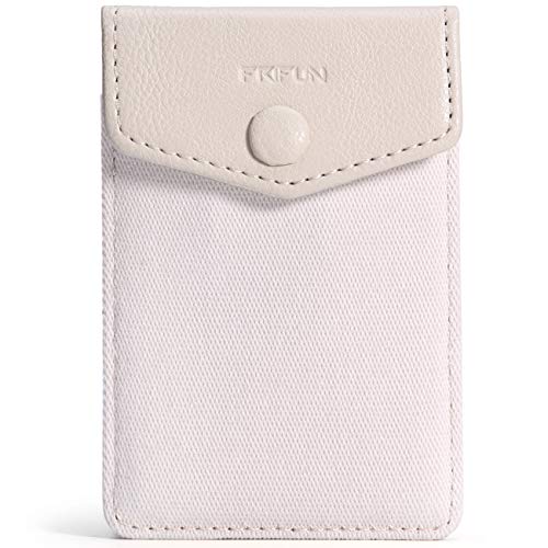 Product Cover FRIFUN Cell Phone Wallet Ultra-Slim Self Adhesive Credit Card Holder Stick on Wallet Cell Phone Leather Wallet for Smartphones RFID Blocking Sleeve Covers Credit Cards (Beige)
