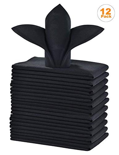 Product Cover Cieltown Polyester Cloth Napkins 1-Dozen, Solid Washable Fabric Napkins Set of 12, Perfect for Weddings, Parties, Holiday Dinner (17 x 17-Inch, Black)