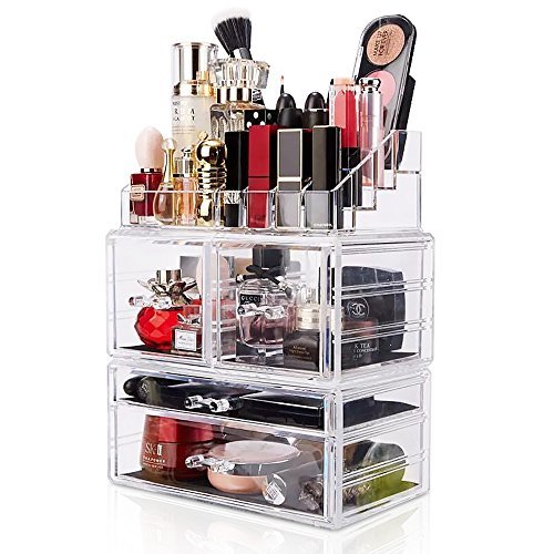 Product Cover DreamGenius Makeup Organizer 3 Pieces Acrylic Cosmetic Storage Drawers and Jewelry Display Box