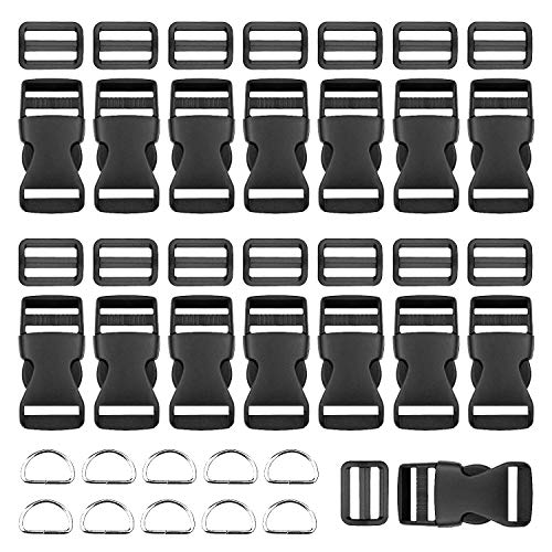 Product Cover Plastic Side Release Buckles 15 Pieces 1 Inch Flat Shape BTNOW Brand 15 Pieces Tri-Glide Slides for 1 Inch Webbing Strap