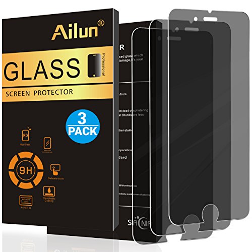 Product Cover AILUN Privacy Screen Protector Compatible with iPhone 8 7 6 6s 3Pack Anti-Spy Anti-Glare 2.5D Edge Tempered Glass Compatible with iPhone 8 7 6 6s Anti-Scratch Case Friendly Siania Retail Package
