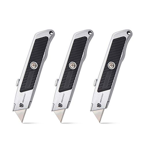Product Cover ORIENTOOLS Utility Knife Safety Box Cutter Heavy Duty,Retractable 3-Pack Set, 3 Position Locking Blade