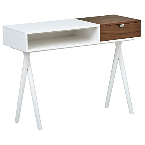 Product Cover Rivet Modern Cross Legged White Laquer with Wood Accent Home Office Computer Desk, 42