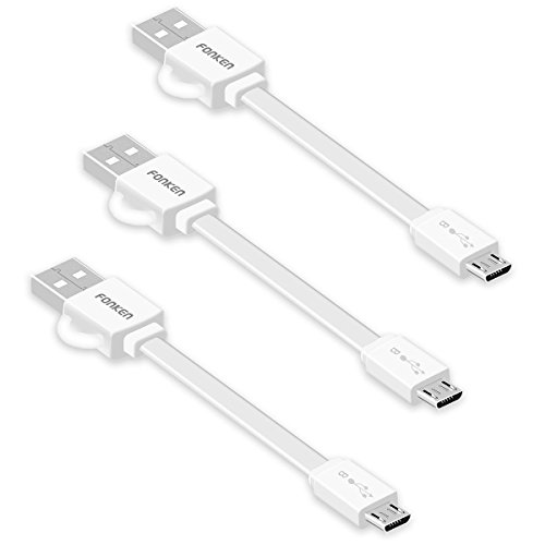 Product Cover [3-Pack] Short Micro USB Cable, FONKEN 4 inchs/10 cm Flat Noodle Cable Quick Charge USB 2.0 Charging and Data Sync Cables(White)